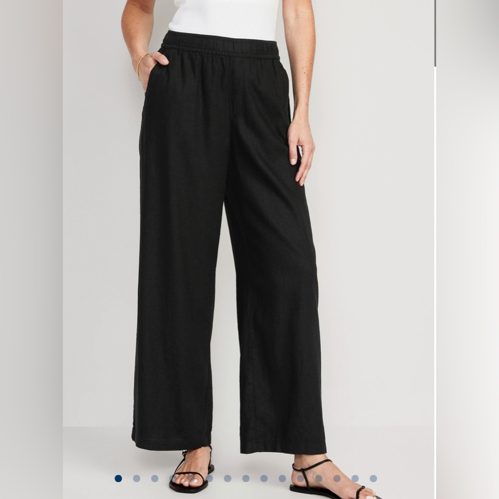 Old Navy Black Wide Leg Linen Pants, Size Large